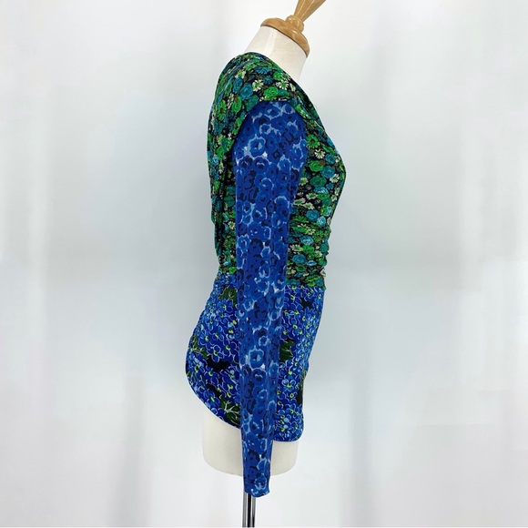 Zara NWOT Draped Blue and Green Printed Colour-blocked Long Sleeve Top, XS - Picture 10 of 16